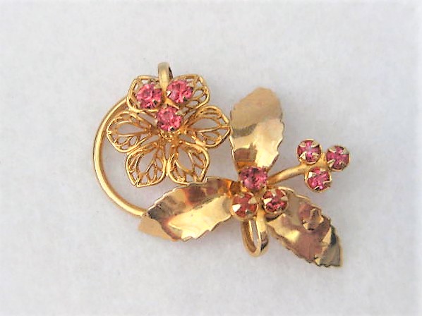 Vintage Pink Floral Gold-tone Pendant