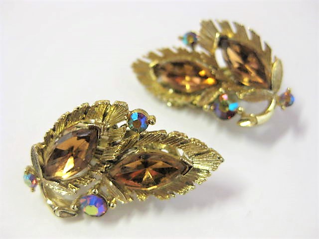 Lisner Amber Aurora Borealis Clip Earrings