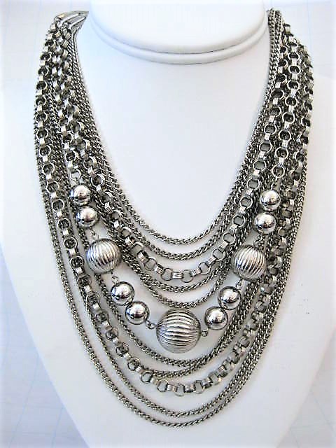 Multiple Strands Silver Drape Necklace