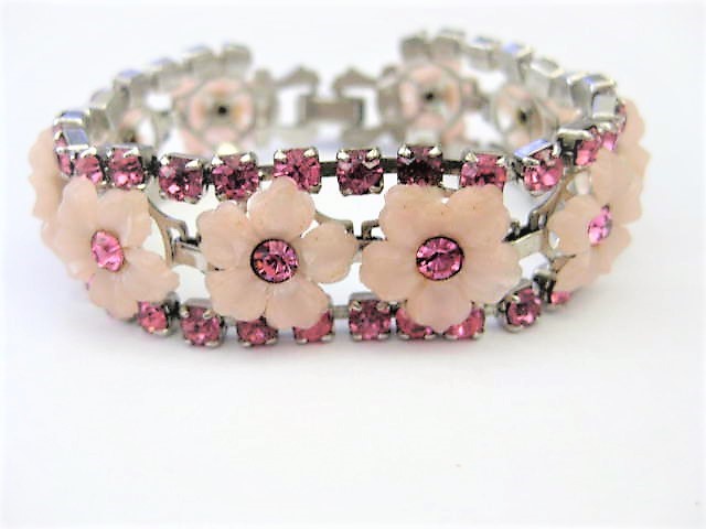 Pink Flower Rhinestone Bracelet