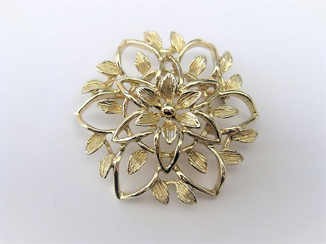 Gold Flower Blossom Brooch Pin by Sarah Coventry