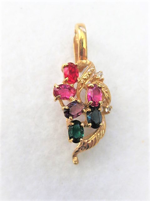 Vintage Colored Marquis Rhinestones Pendant Signed