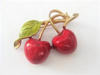 Two Red Cherries Brooch Pin