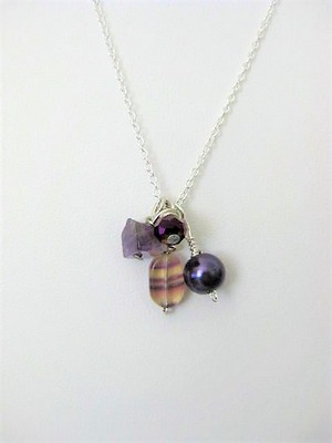 Amethyst, Fluorite & Crystal Cluster Sterling Necklace