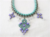 Purple and Turquoise Bib Choker Necklace