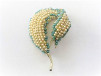 Pearl and Turquoise Swirl Leaf Pin  by BSK