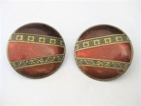 Brown & Brass Round Pierced Earrings   by Edgar Berebi