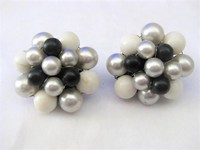 Black, White & Silver Bead Clip Earrings