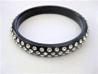 Black Acrylic Rhinestone Bangle Bracelet