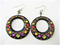 Bejeweled Black Hoop Pierced Earrings