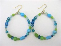 Blue Green Glass Bead Hoop Pierced Earrings