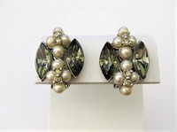 Smokey Quartz and Pearl Clip Earrings   by Bogoff