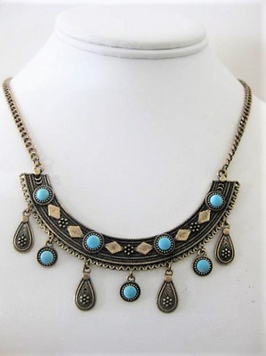 Bronze & Turquoise Bib Pendant Necklace