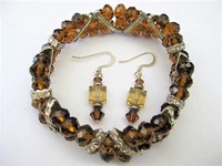 Brown Crystal Bracelet & Pierced Earrings Set