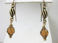 Brass and Brown Bead Drop Pierced Earring