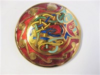 Burgundy Enamel Round Brooch