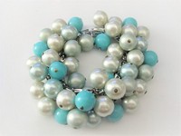 Turquoise Aqua Pearl Beaded Bracelet