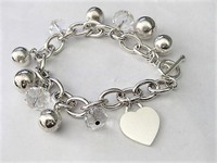 Silver Crystal Beaded Heart Charm Bracelet   by Chico's