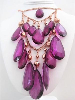 Purple Teardrop Bib Chunky Necklace