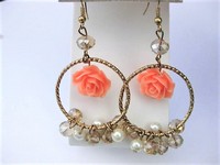 Coral Rose Beaded Pierced Earrings