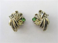 Gold Swirl Rhinestones Clip Earrings   by Coro