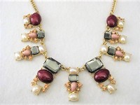 Draping Cranberry and Pearl Bib Necklace