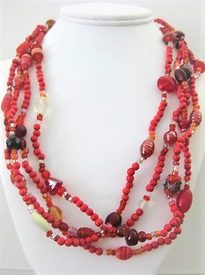 Extra Long Red Glass Bead Necklace