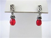 Red Glass Single Bead Drop Pierced Earrings