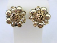 Gold Beaded Cluster Clip Earrings