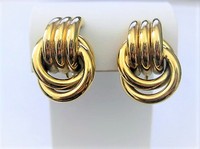 Gold Knotted Rings Clip Earrings   by Trifari