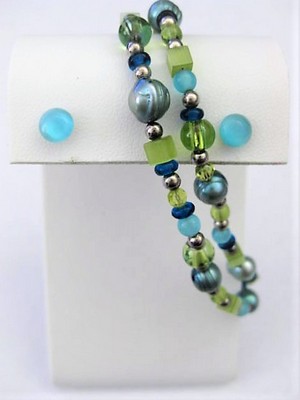 Green Aqua Earring Bracelet Set