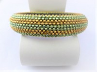 Green & Gold Beaded Bangle Bracelet