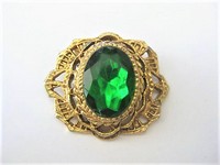 Green Faceted Stone Brooch Pin