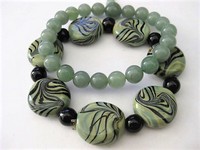 Green Jade & Glass Bead Bracelet Set