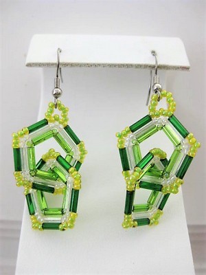 Multi Green Glass Beaded Pierced Earrings