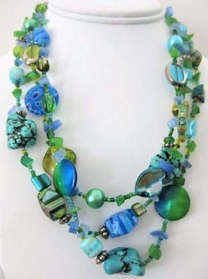 Turquoise & Blue, Green Glass Bead Necklace