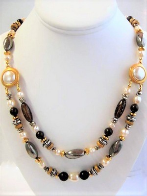 Long Double Stranded Earthtone Necklace  by Liz Claiborne