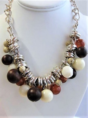 Earthtone Bauble Beaded Necklace  by BB