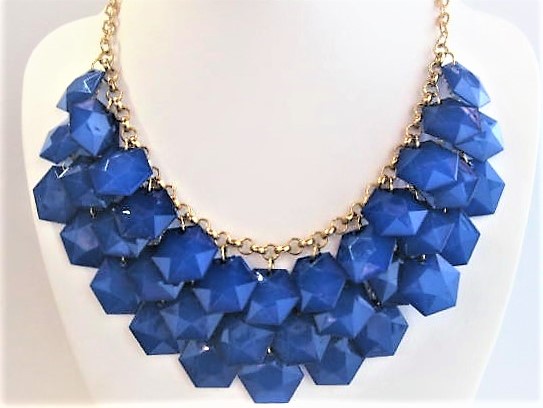 Royal Blue Beaded Bib Choker Necklace