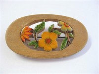 Carved Wooden Floral Pin