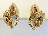 Amber Aurora Borealis Clip Earrings  by Lisner