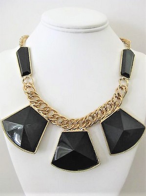 Chunky Black Cabochon Link Necklace