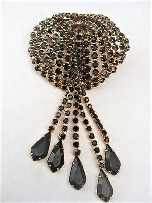 Retro Black Crystal Rhinestone Brooch