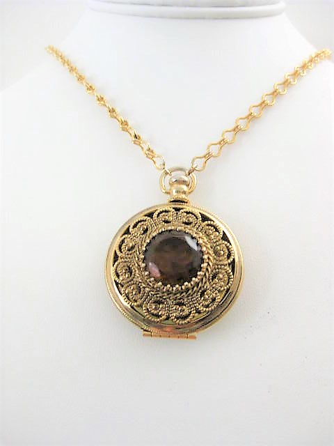 Gold Amber Locket Long Necklace  by Avon