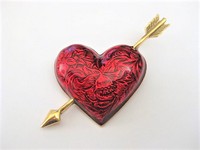 Arrowed Red Guilloche Heart Pin  by Avon