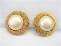 Pearl Gold Mesh Clip Earrings  by Joan Rivers