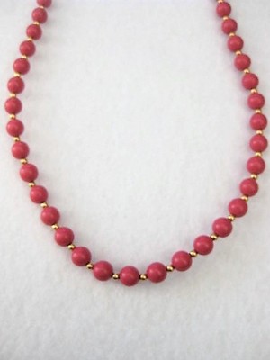 Long Beaded Salmon & Gold Necklace   by Monet