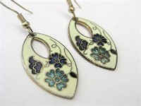 White Floral Cloisonne Earrings