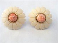 Peach and Off-White Flower Interchangeable Pierced Earrings