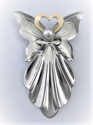 Silver & Gold Heart Halo Angel  Pin   by  Jane Stone